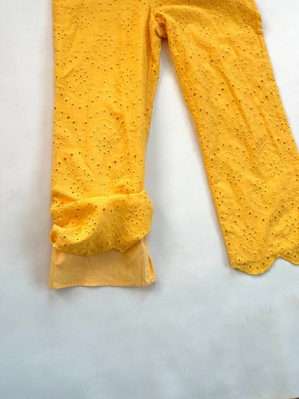 LALAVON YELLOW EMBROIDERED EYELET 100% COTTON PREPPY CROP TOP AND PANT SET SzM - Picture 9 of 14